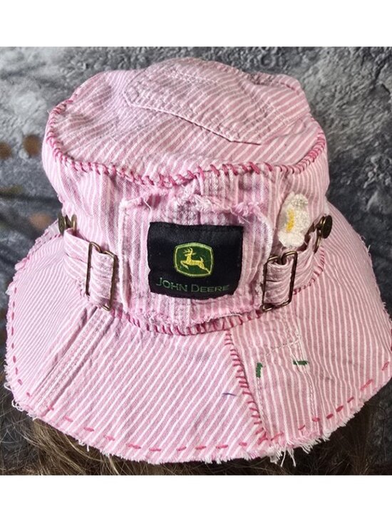 OOAK Handmade Boho Indie Pink John Deere Upcycle Bucket Hat Adjustable M 22\